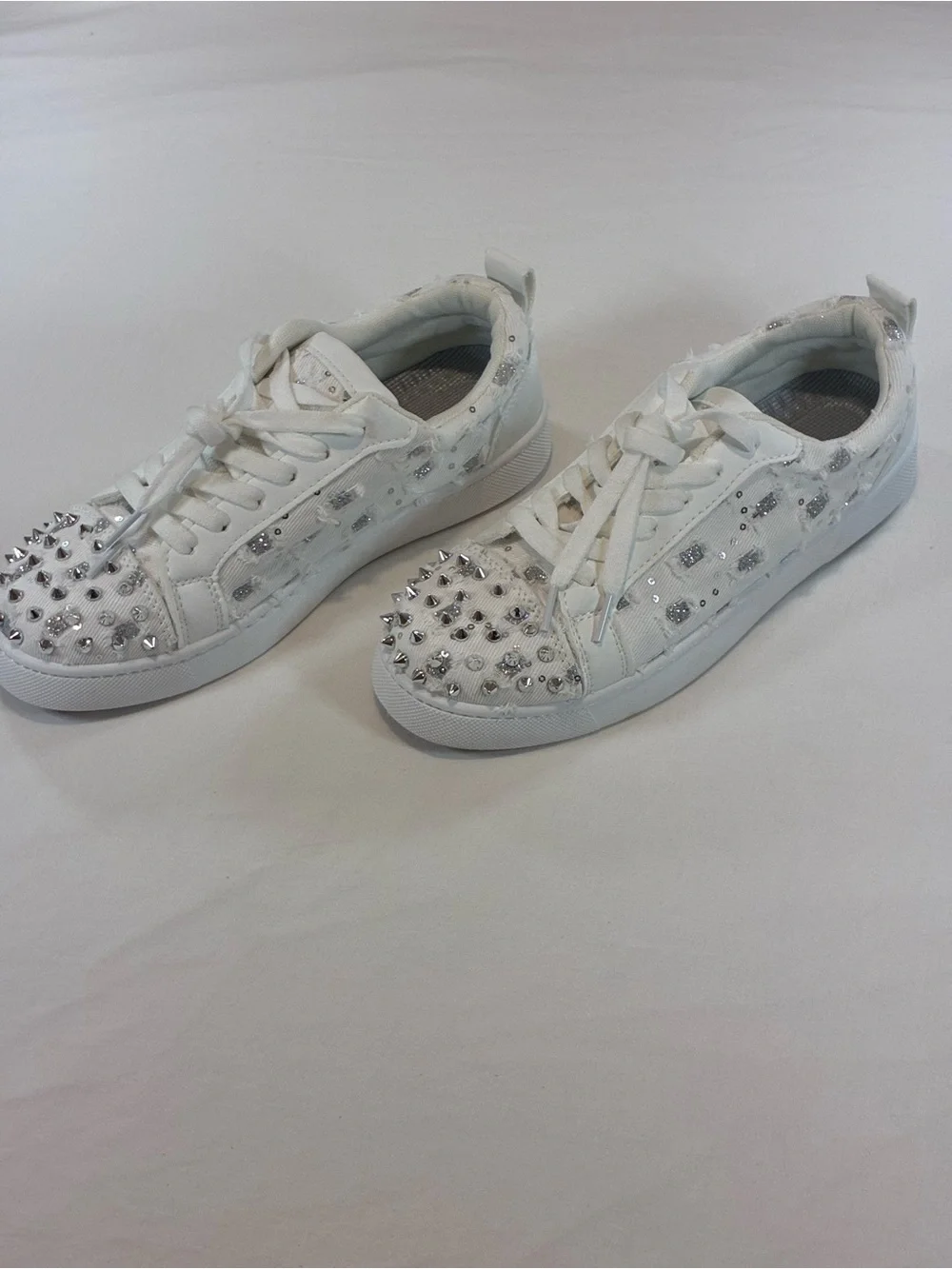 White Women's Studded Low-Top Sneakers - Picture 4 of 9